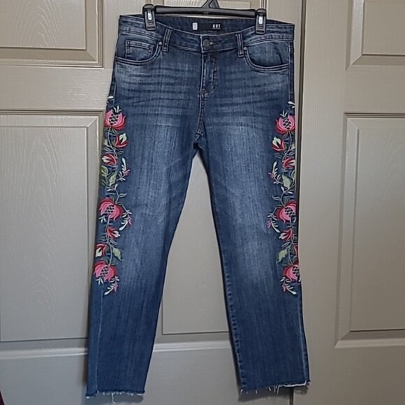 KUT From THE KLOTH Embroidery boho Reese ankle straight leg denim jeans size 8 - Picture 1 of 6